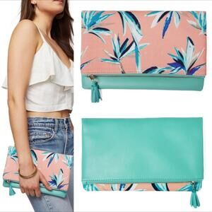 NWT Rachel Pally reversible Tropical clutch pink and green
